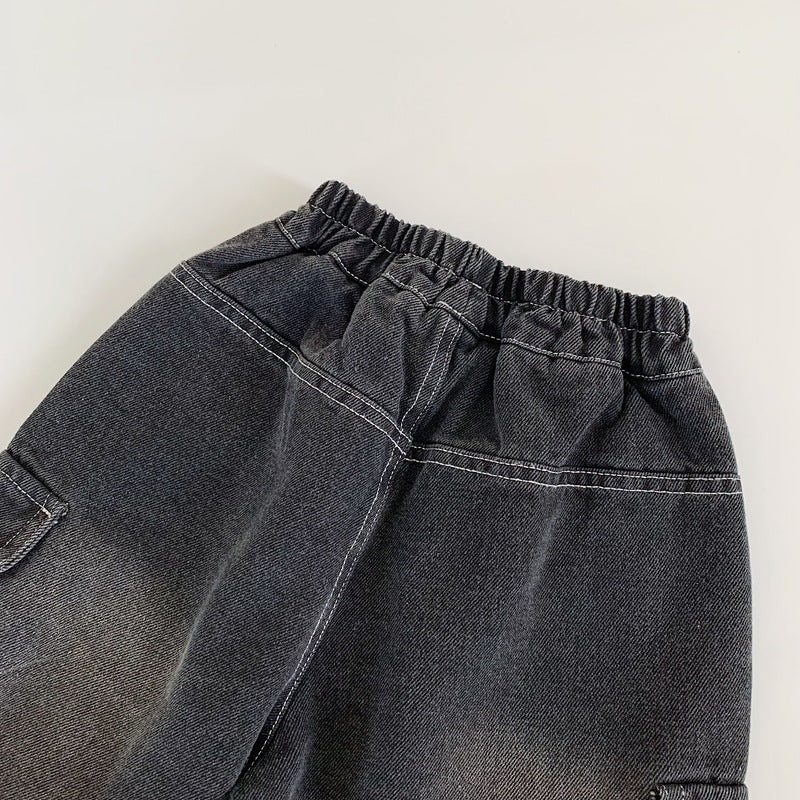 【現貨 90cm】純色口袋工裝牛仔直筒褲