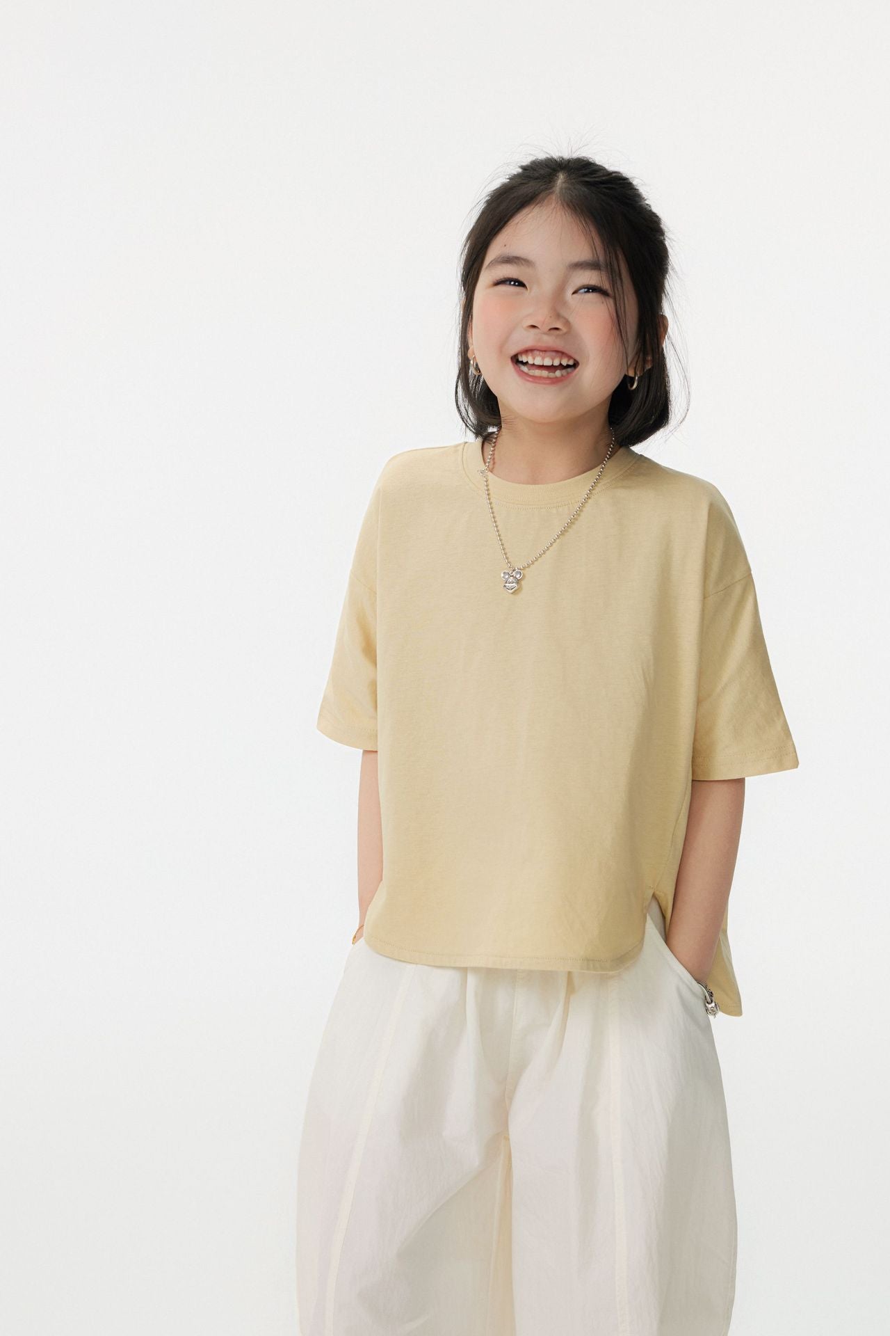 【90-150cm / M.L】【親子裝】日系前擺圓弧寬版短袖