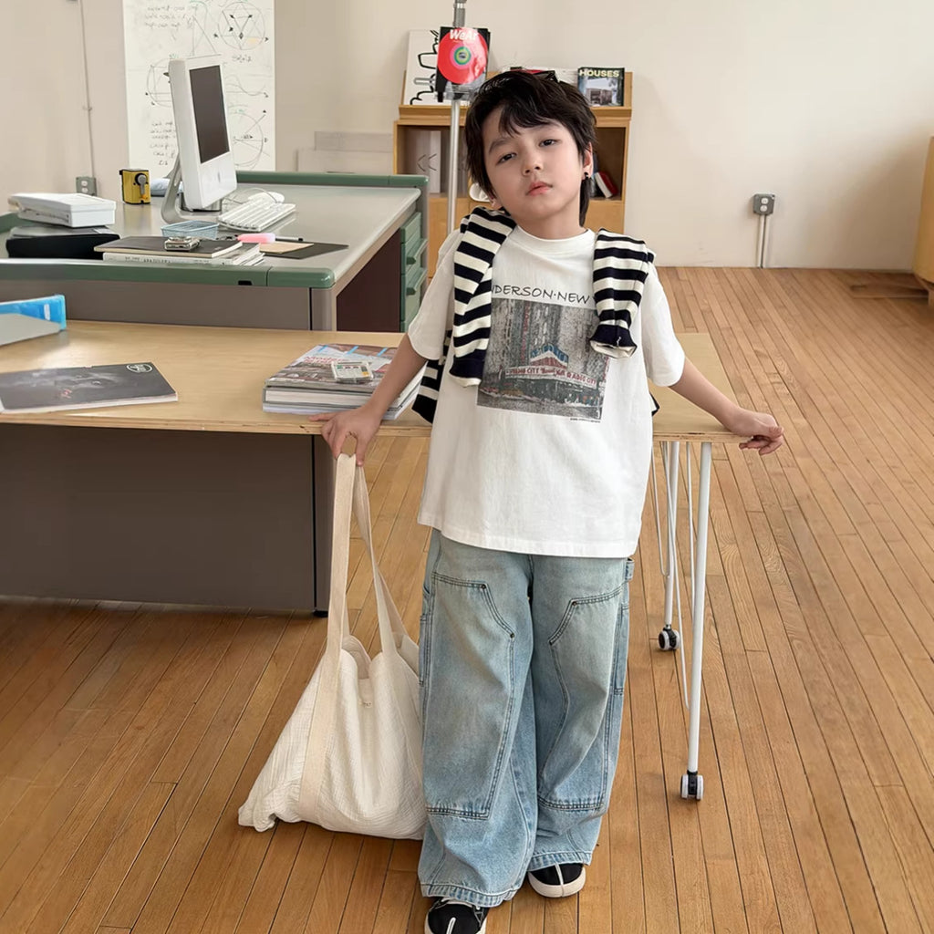 【100-170cm】全棉復古時髦T假日風涼爽上衣
