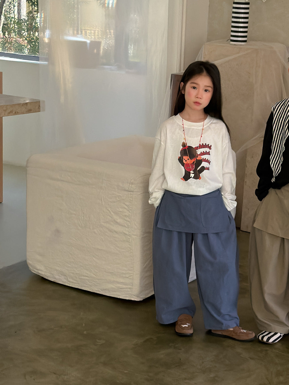 【100-160cm】純色寬鬆慵懶風直筒褲