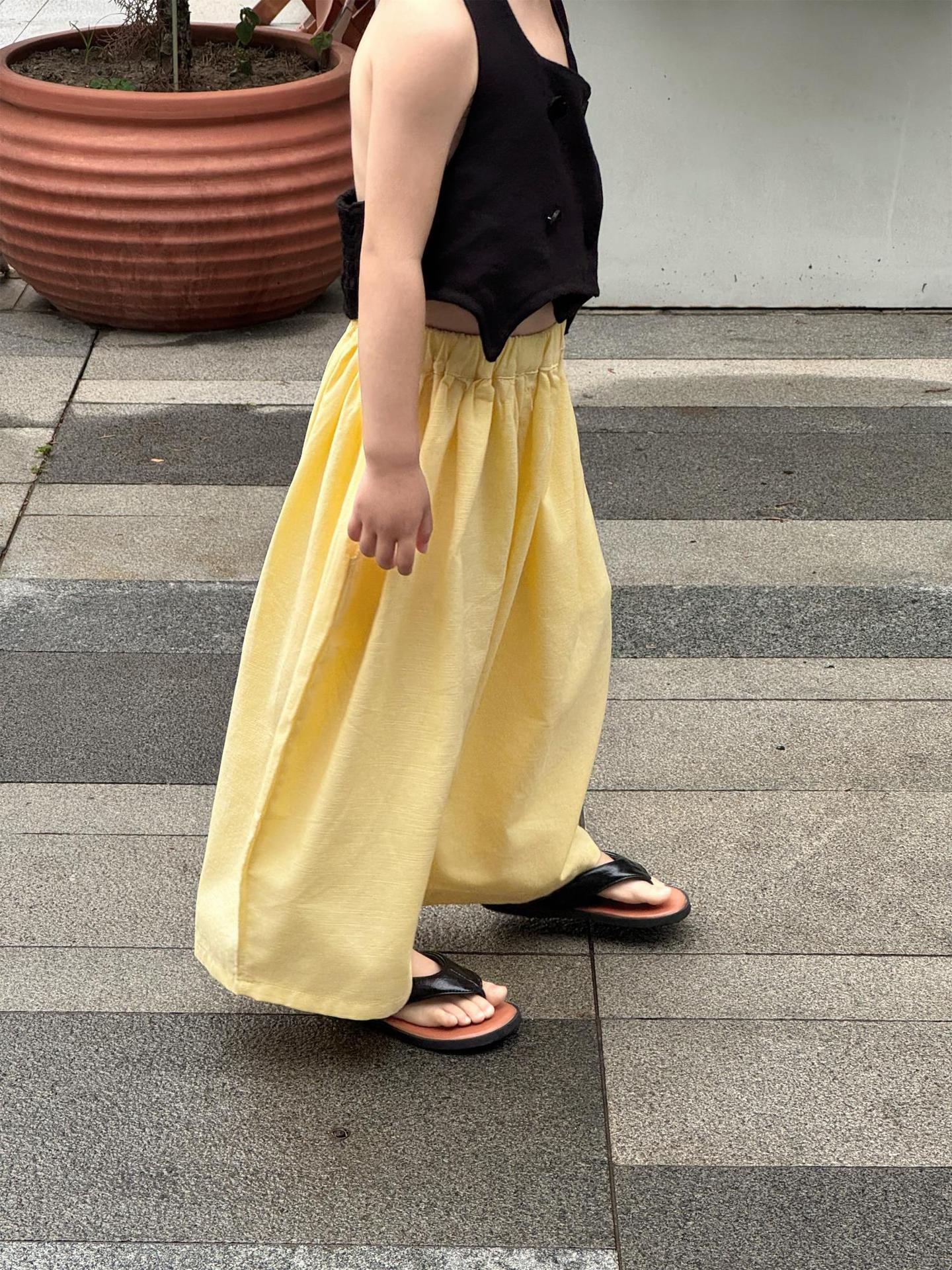 【90-140cm】雙排扣亞麻露背掛脖背心 | 亞麻闊腿褲