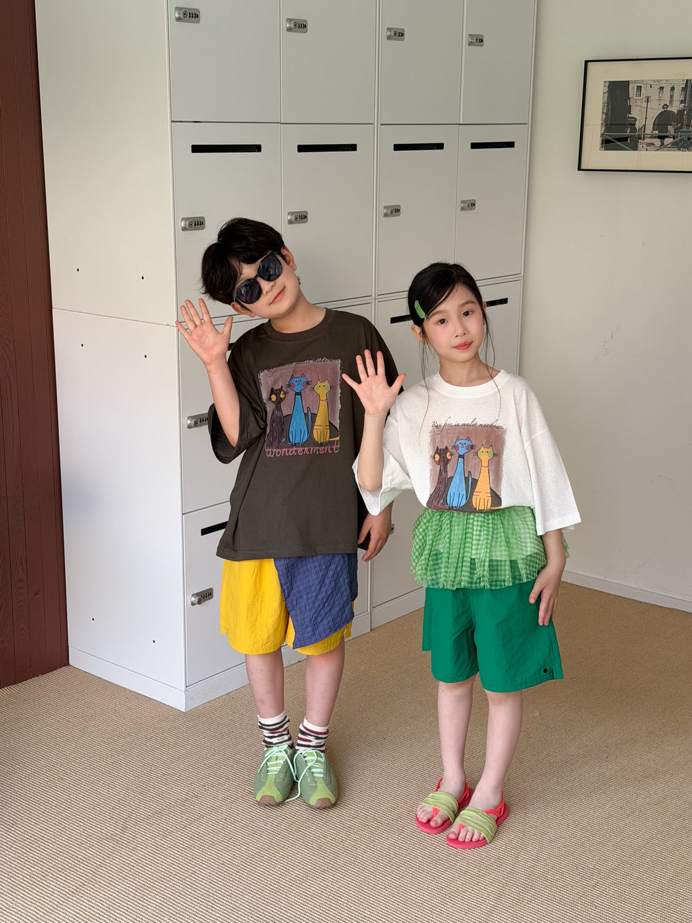 【100-160cm】韓版貓咪卡通T