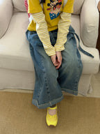 【100-160cm】復古高級感折邊寬鬆牛仔褲