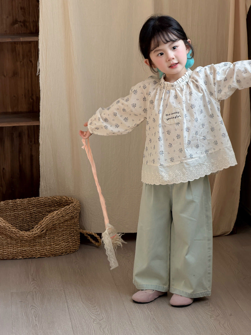 【90-140cm】小清新花邊襯衫