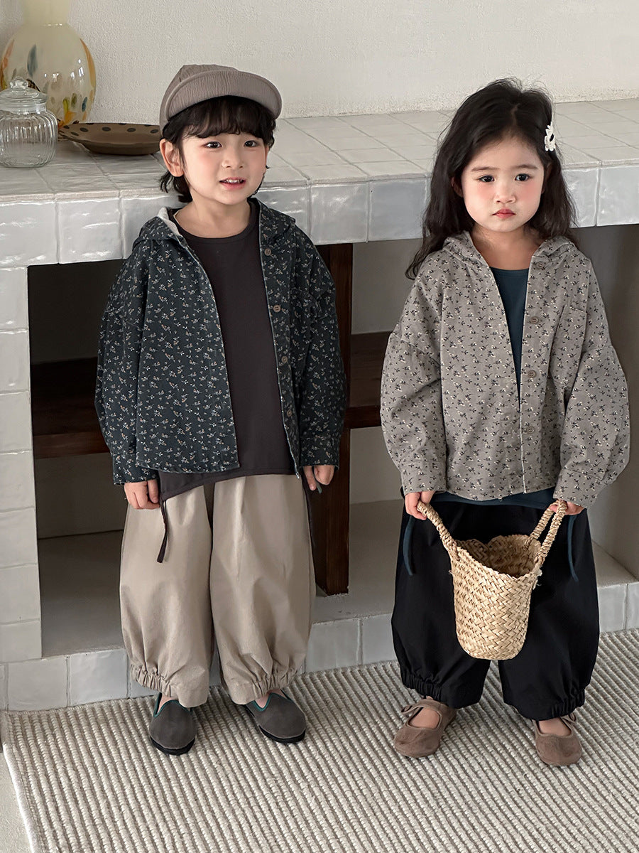【80-140cm】復古碎花連帽外套