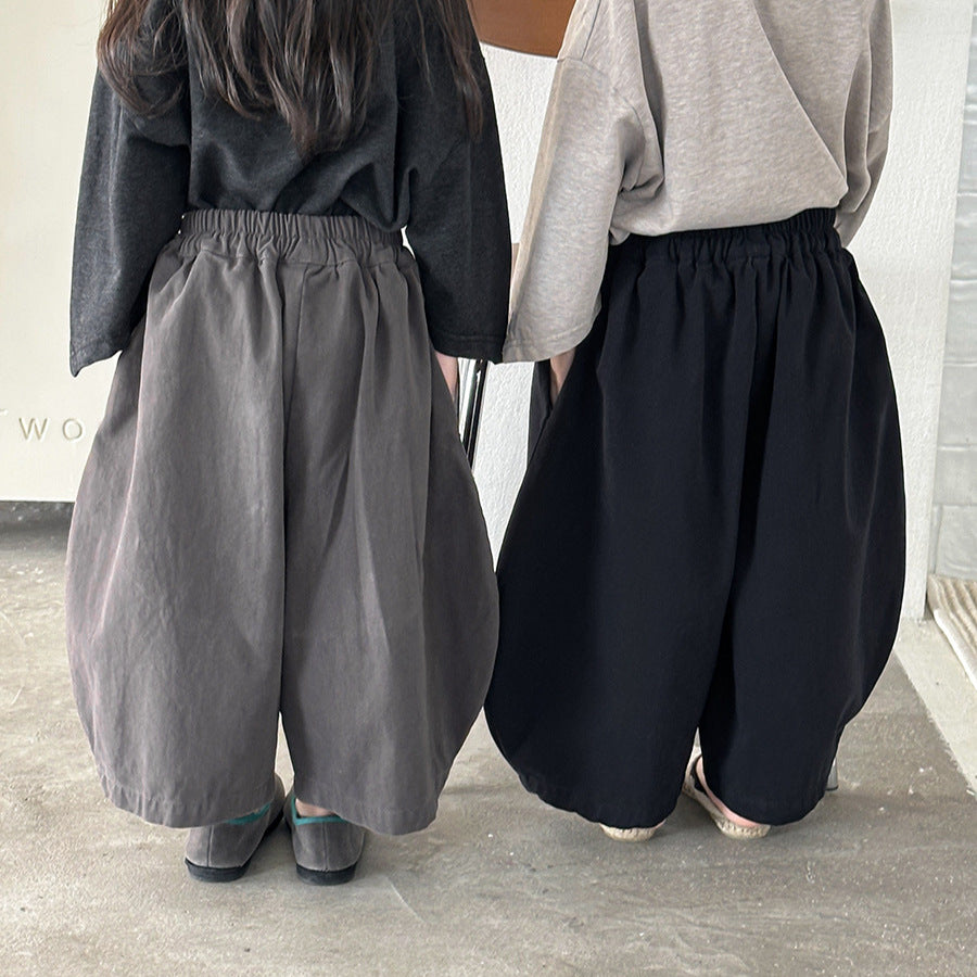 【80-140cm】淨色棉布寬鬆九分彎刀褲