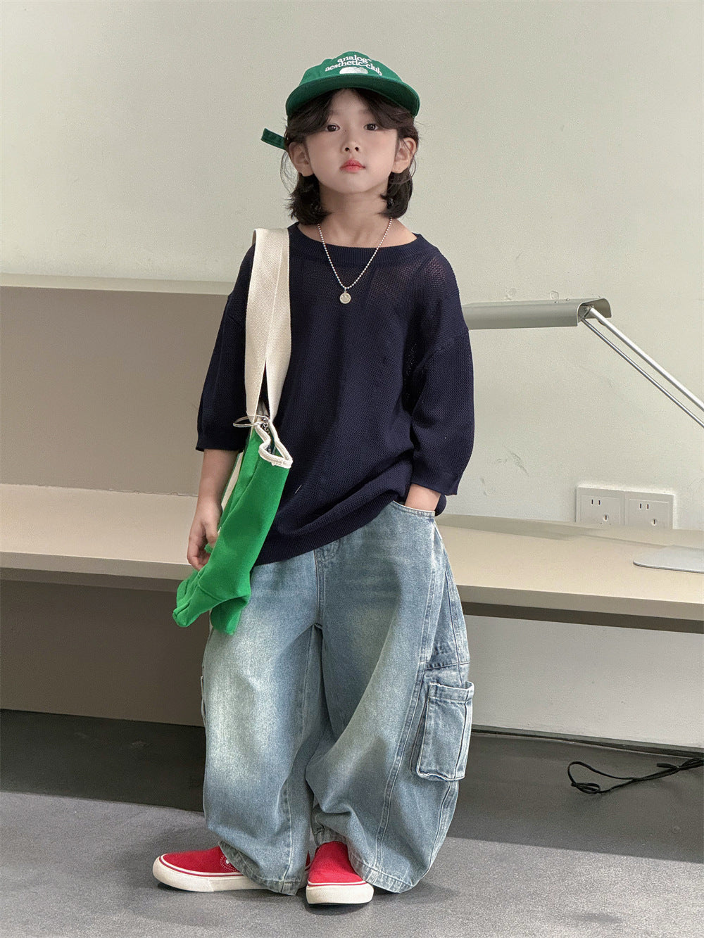 【100-160cm】韓系休閒彎刀牛仔褲
