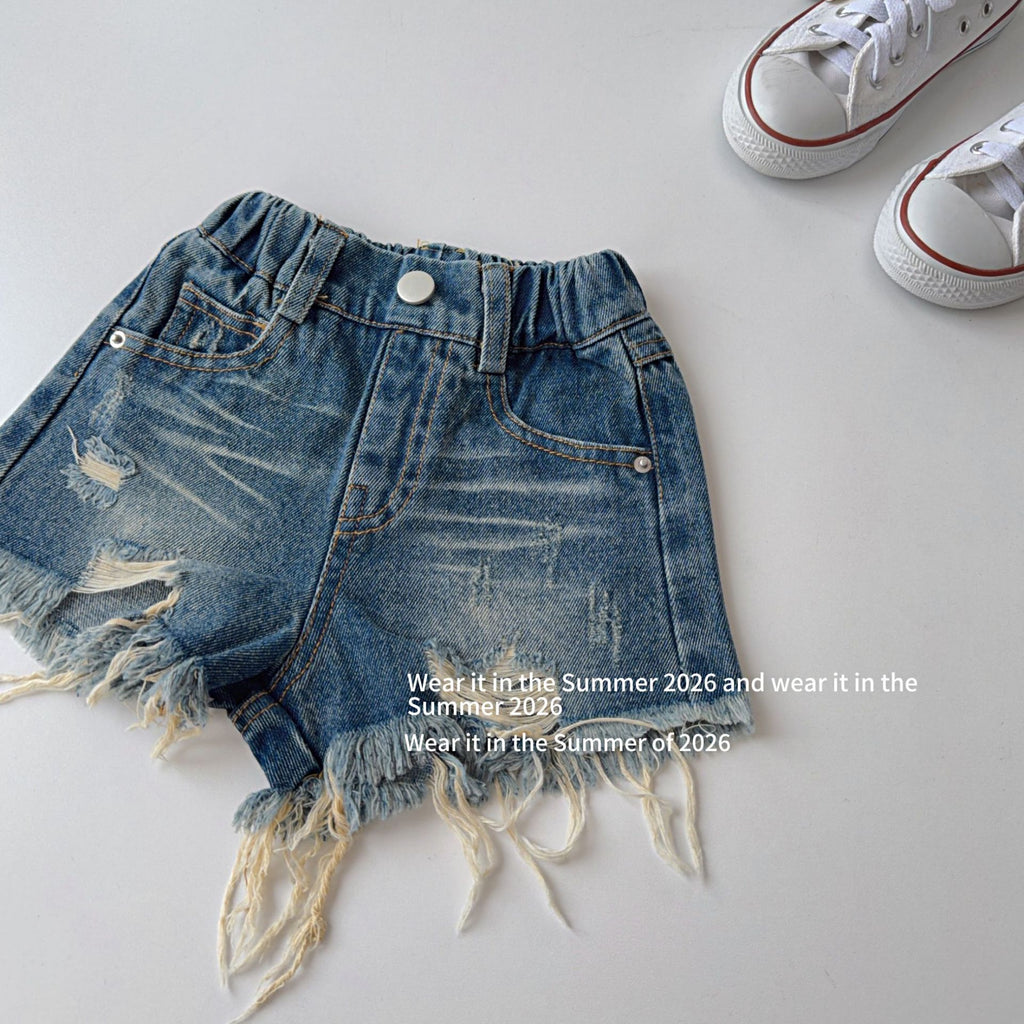 【90-150cm】y2k 復古破洞磨毛短褲