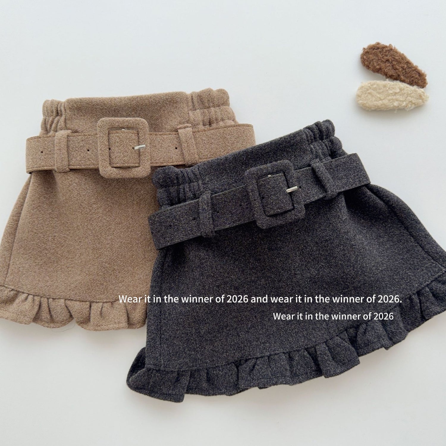 【90-160cm】【安全褲】木耳邊腰帶短裙