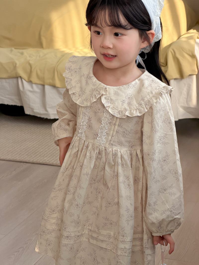 【90-140cm】小清新蕾絲娃娃領棉布碎花洋裝