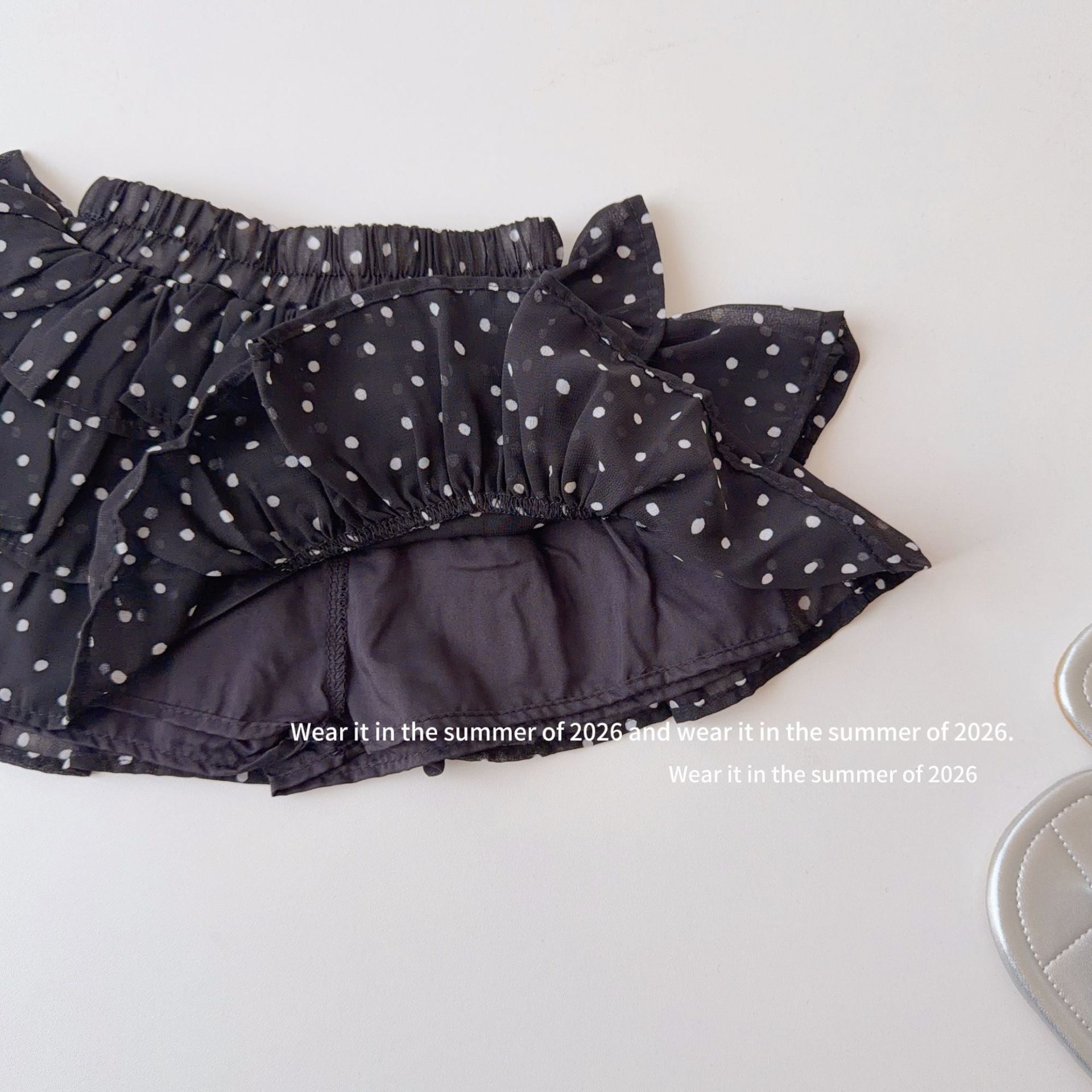 【90-150cm】韓版木耳邊波點蓬蓬短裙