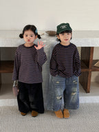 【80-140cm】撞色條紋打底衫