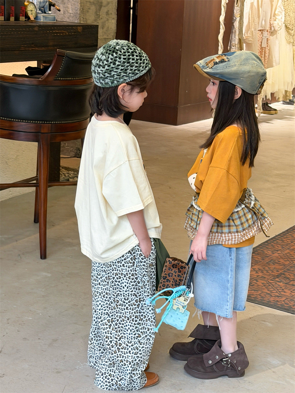 【90-150cm】韓版寬鬆小狗印花短袖