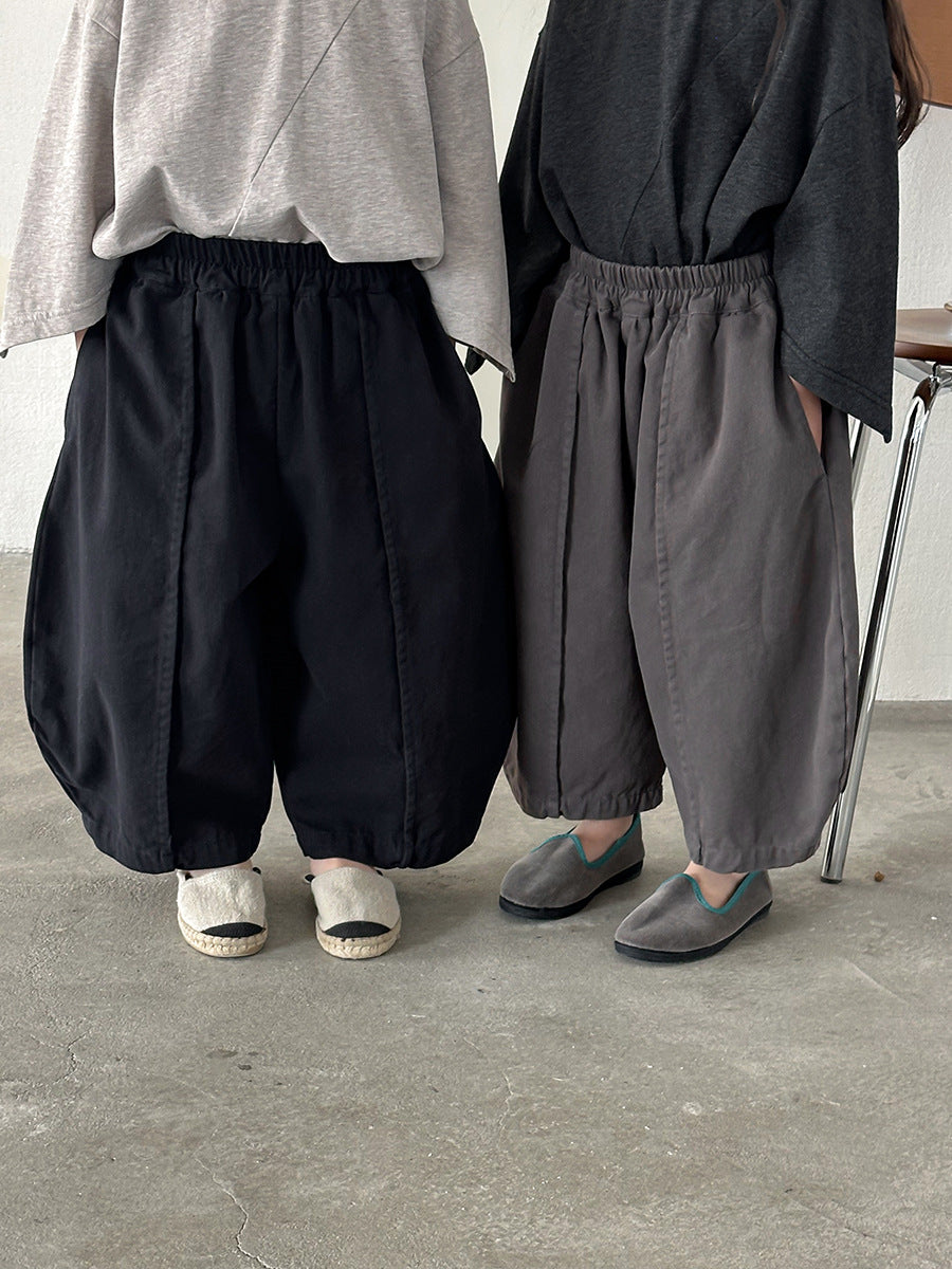 【80-140cm】淨色棉布寬鬆九分彎刀褲