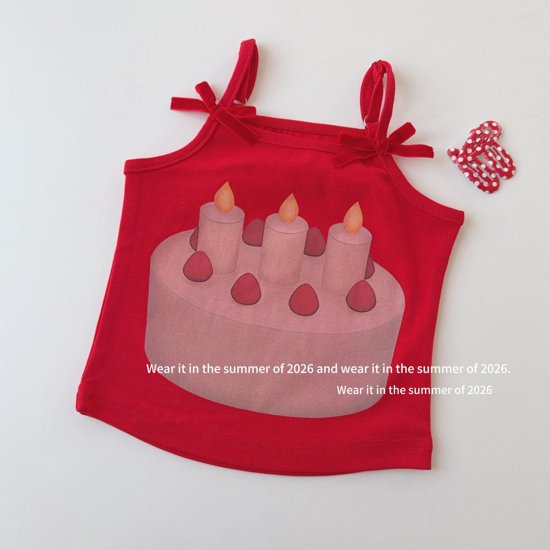 【90-150cm】立體小蛋糕紅色T