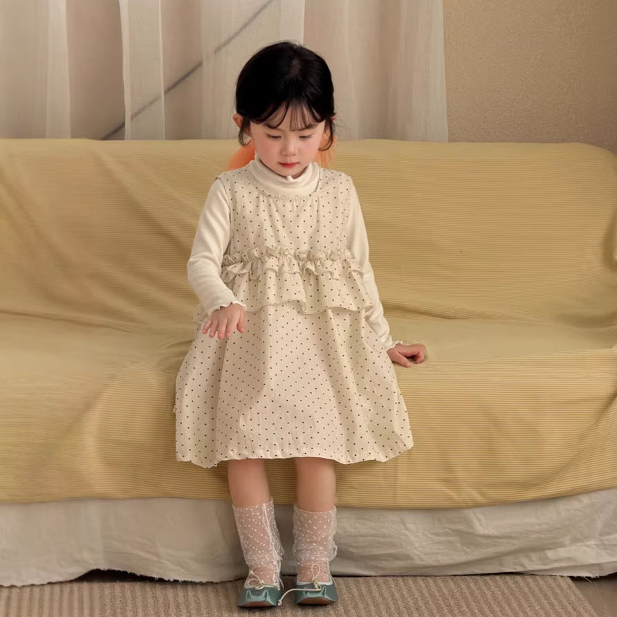 【90-140cm】波點荷葉邊棉布連身裙