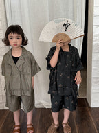 【80-140cm】天絲牛仔短袖襯衫套裝
