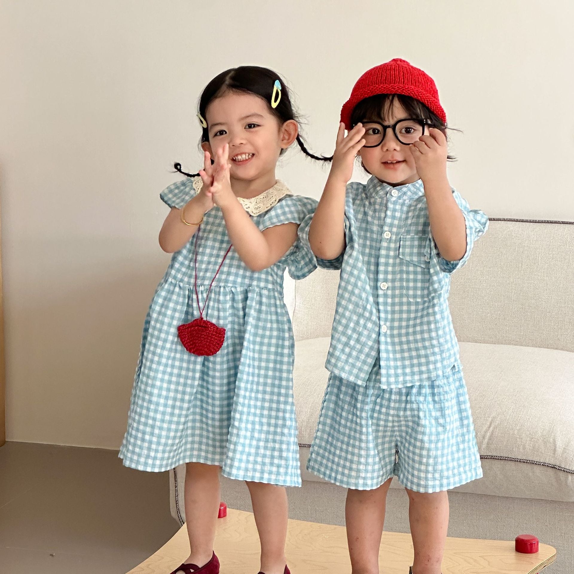 【80-150cm】藍格子套裝