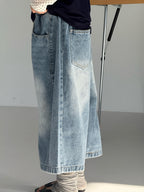 【120-160cm】過膝七分牛仔褲