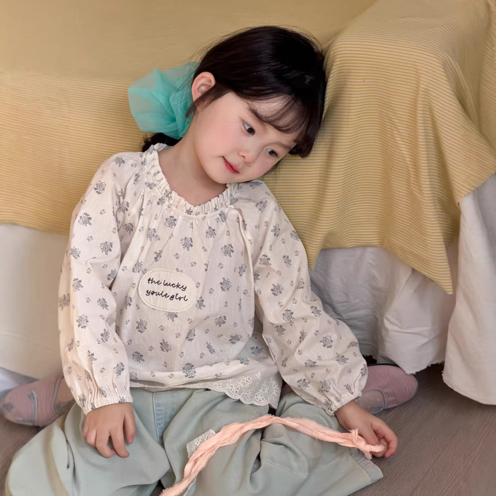 【90-140cm】小清新花邊襯衫