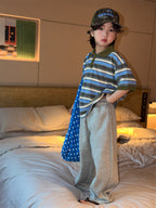【90-150cm】條紋撞色polo短袖