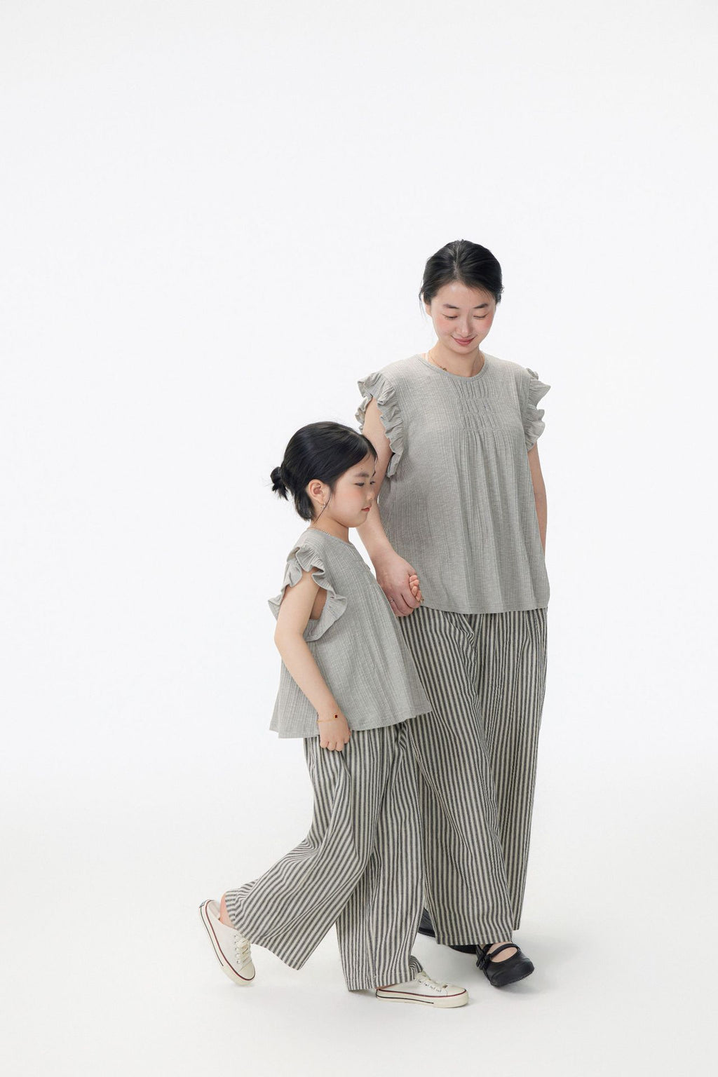 【90-150cm / F】【親子裝】日系竹節坑條小飛袖娃娃衫