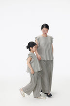 【90-150cm / F】【親子裝】日系竹節坑條小飛袖娃娃衫