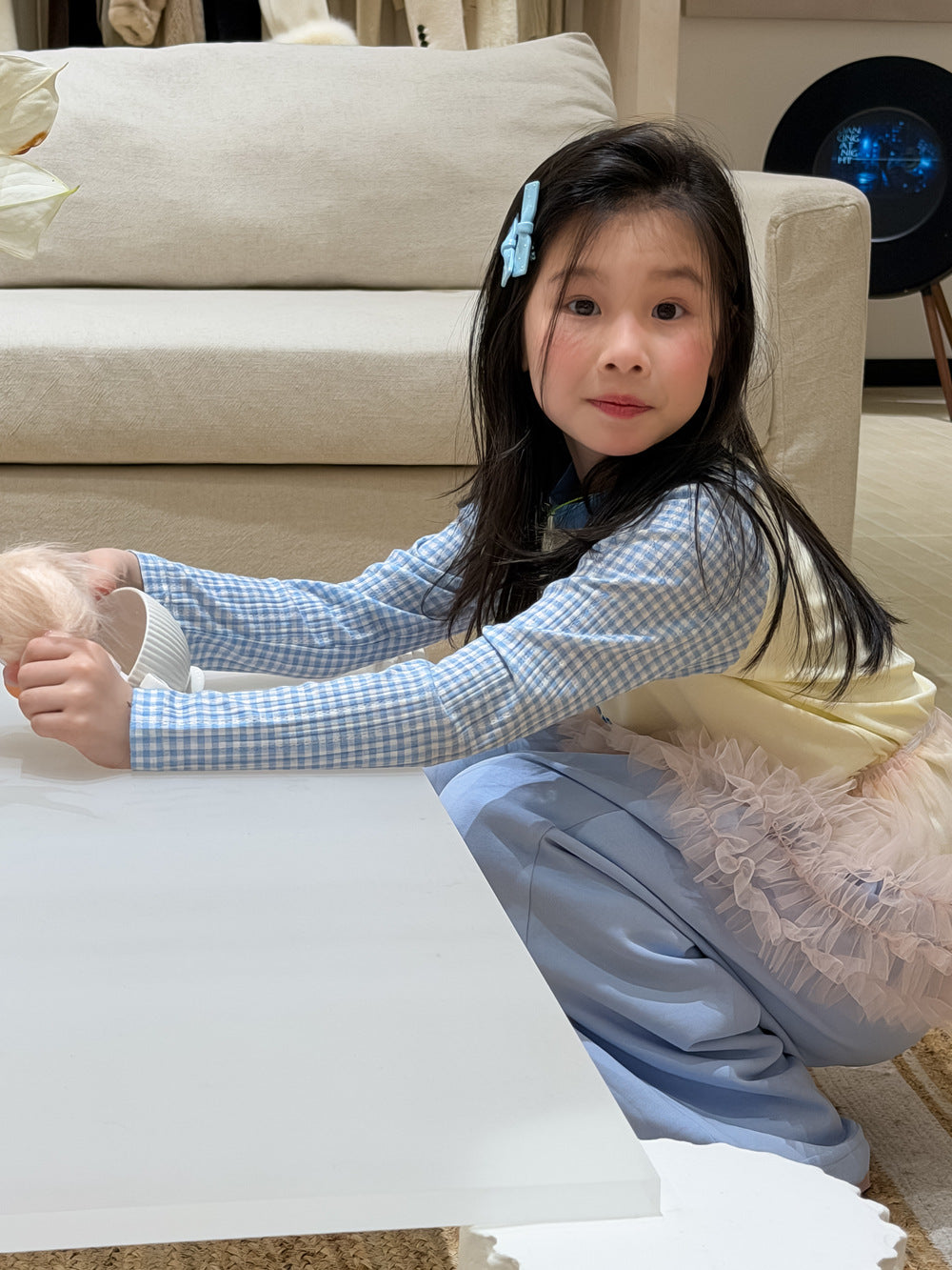 【100-160cm】卡通字母格子拼袖上衣