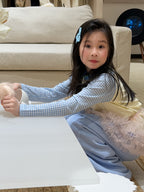 【100-160cm】卡通字母格子拼袖上衣