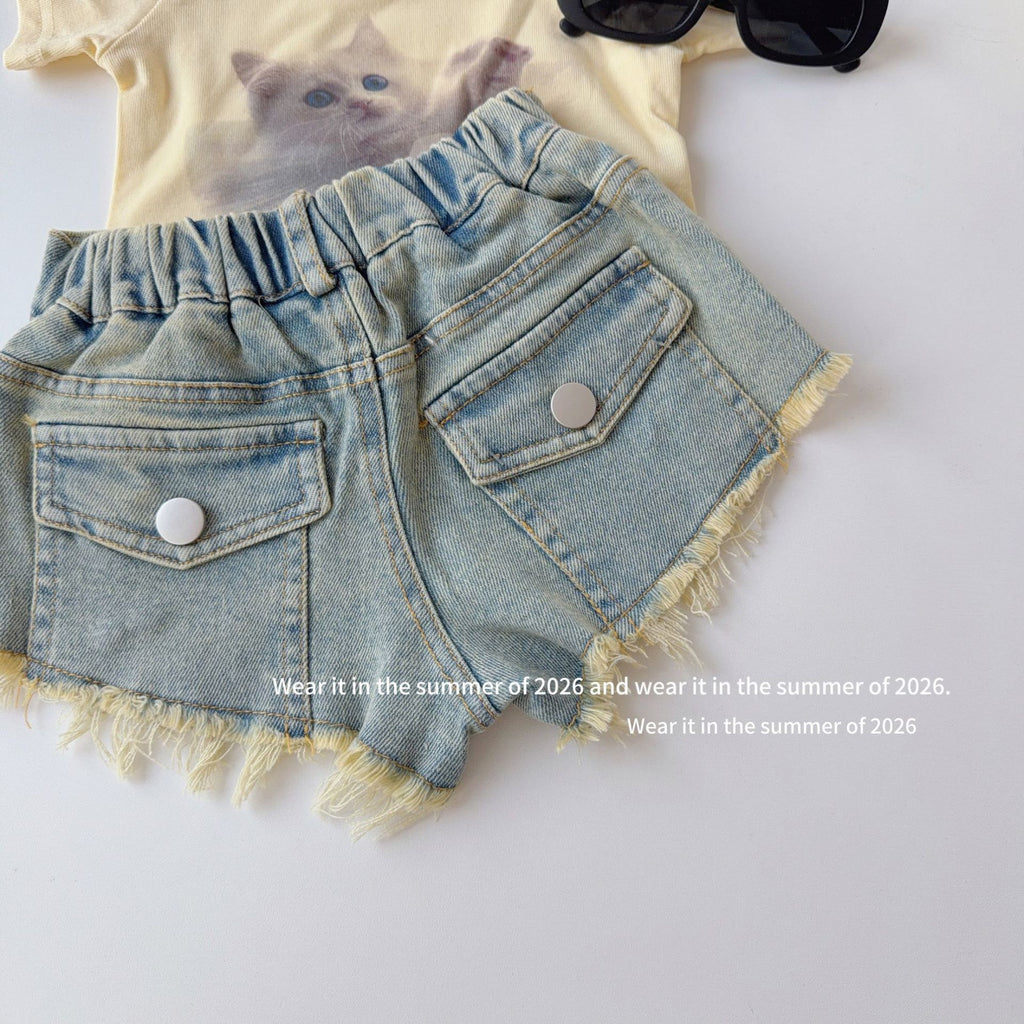 【90-150cm】復古毛邊包臀熱褲