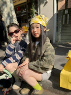 【90-140cm】寬鬆條紋T恤 | 牛仔馬甲 | 不規則針織短褲