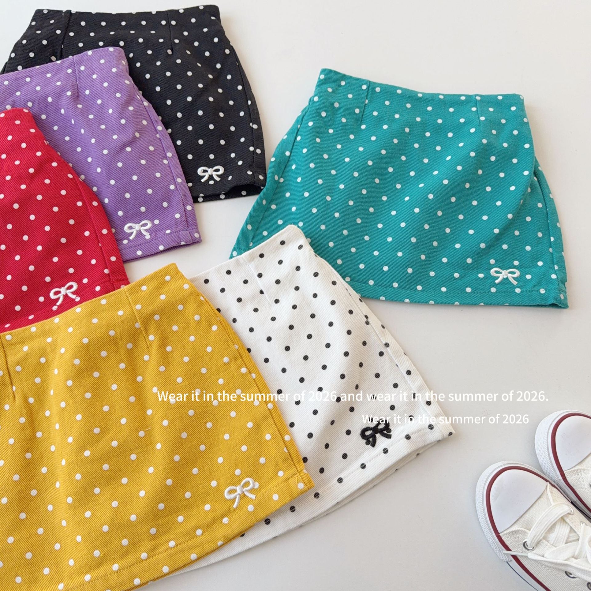 【90-150cm】辣妹高腰波點半身裙