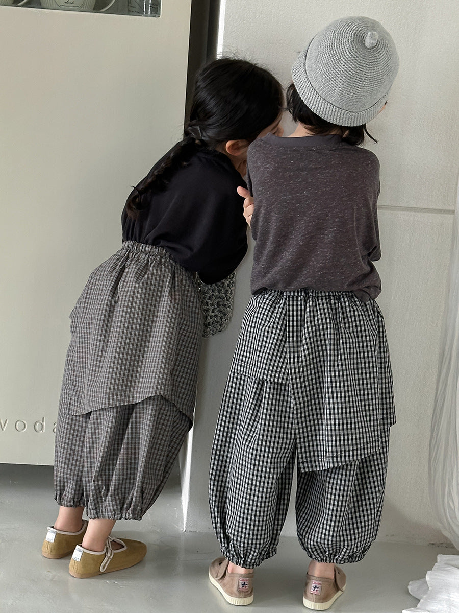 【80-140cm】格子復古九分褲燈籠褲