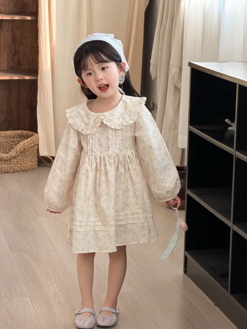 【90-140cm】小清新蕾絲娃娃領棉布碎花洋裝