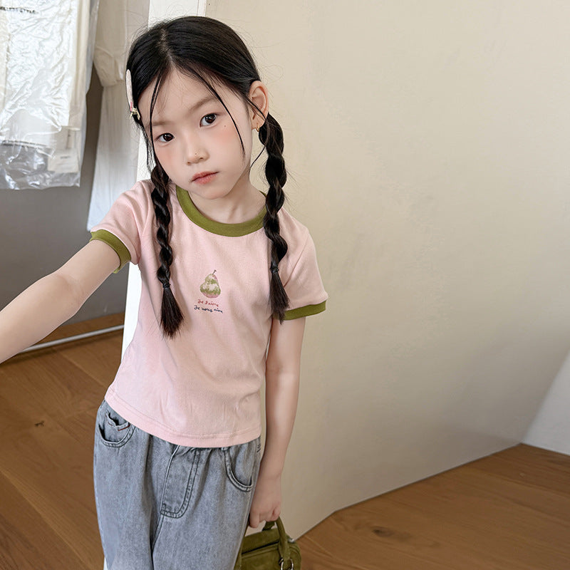 【100-170cm】日常時髦修身拼色卡通T