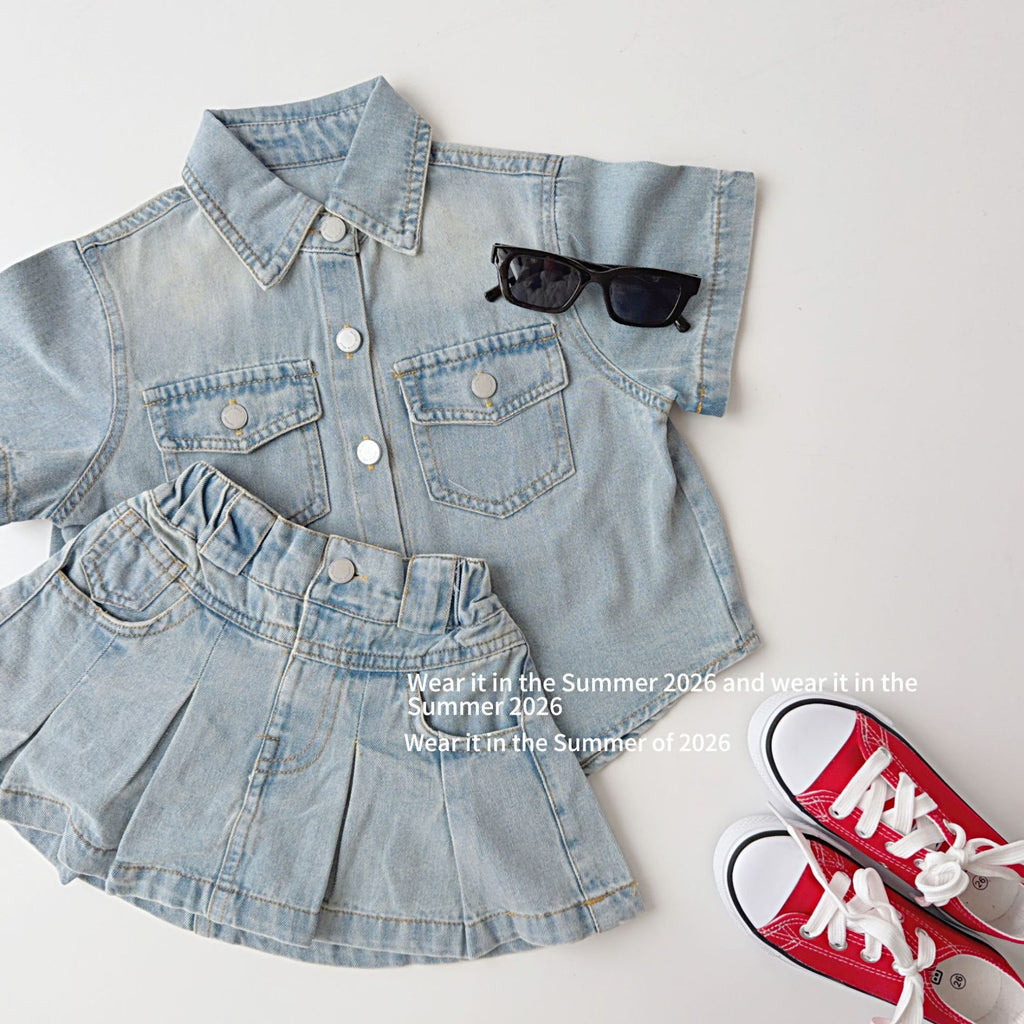 【90-150cm】牛仔短裙褲套裝