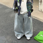 【90-160cm】韓版休閒翻邊水洗軟牛仔褲