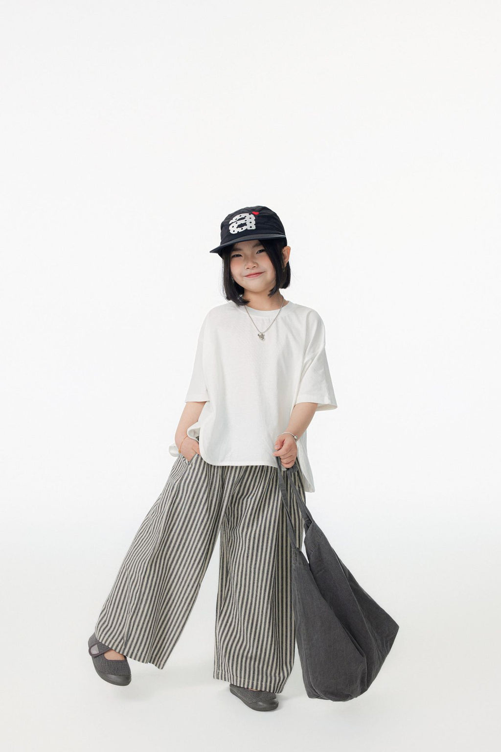 【90-150cm / M.L】【親子裝】日系花苞腰條紋寬褲