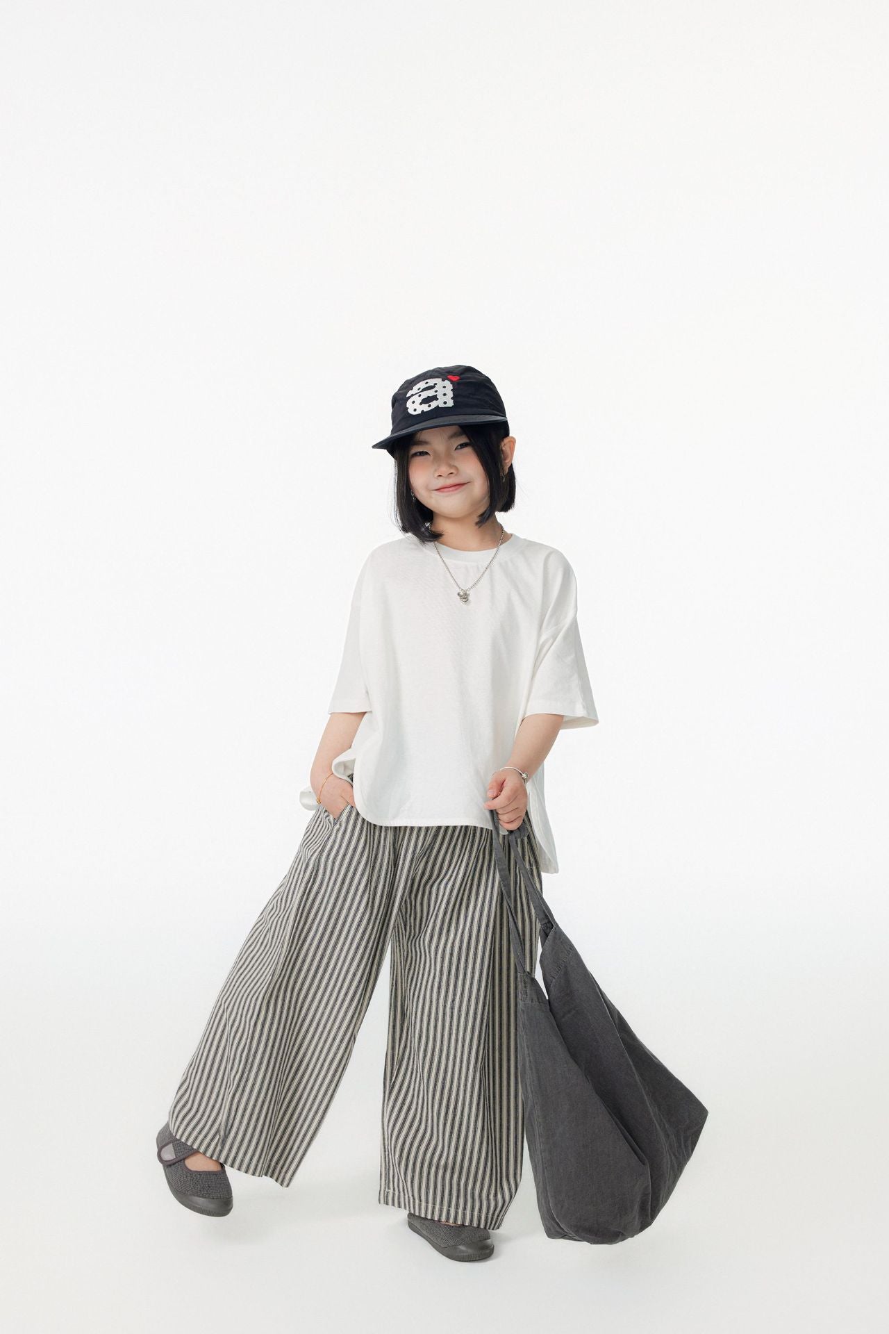 【90-150cm / M.L】【親子裝】日系花苞腰條紋寬褲