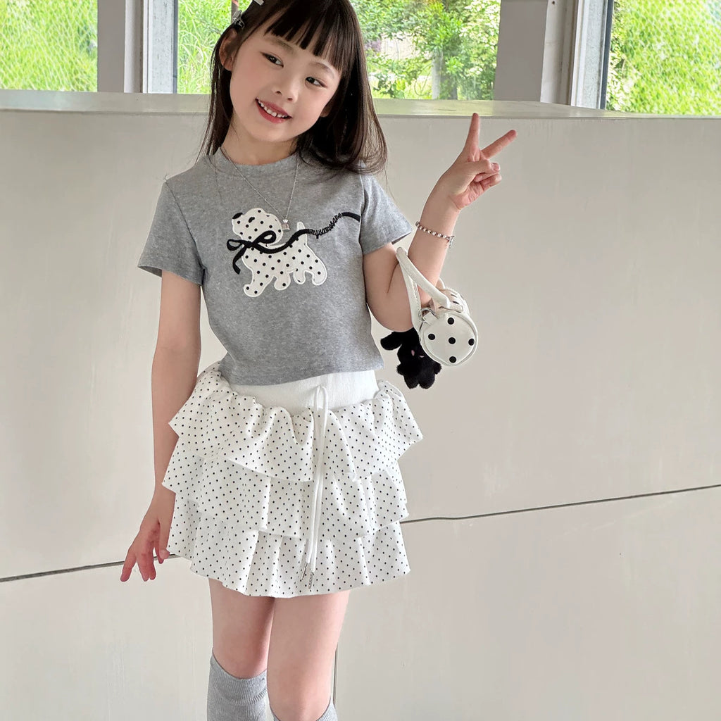 【100-150cm】蝴蝶結波點小狗T