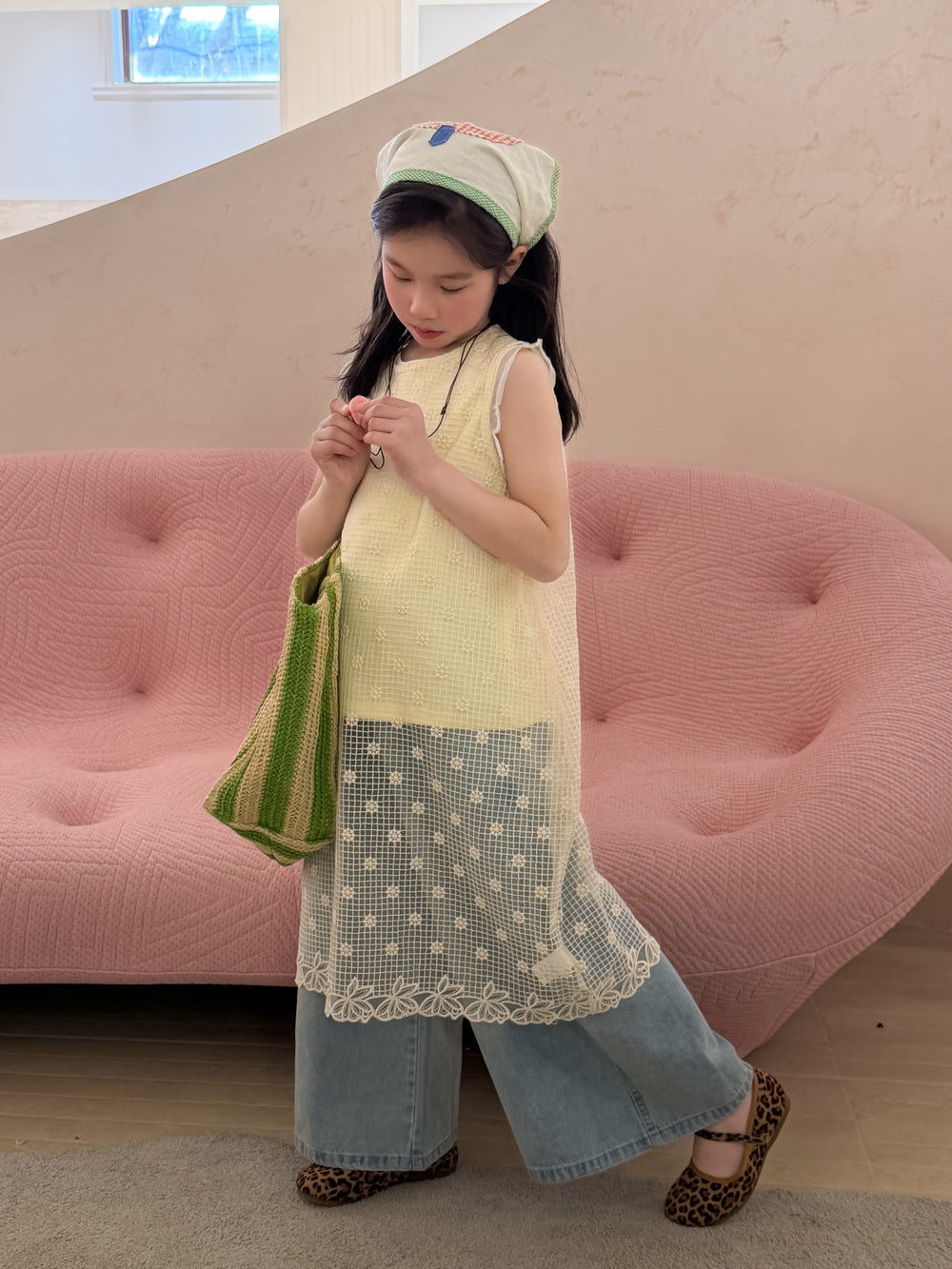 【100-160cm】韓版鏤空罩衫裙｜打底背心