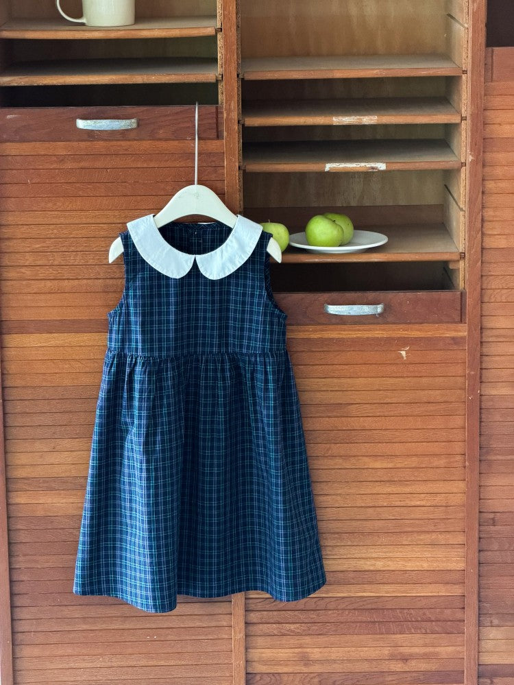 【100-170cm】韓系學院風復古格子娃娃領背心裙