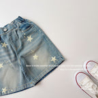 【90-150cm】復古星星印花牛仔五分中長褲