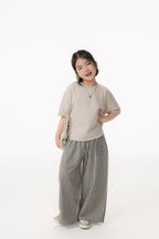 【90-150cm / M.L】【親子裝】日系花苞腰條紋寬褲