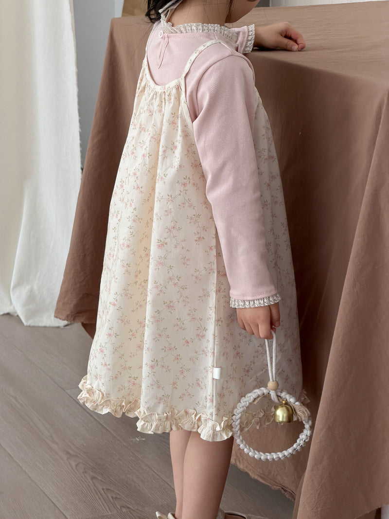 【90-140cm】韓版碎花棉布吊帶裙