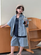 【100-160cm】韓系復古薄款牛仔套裝