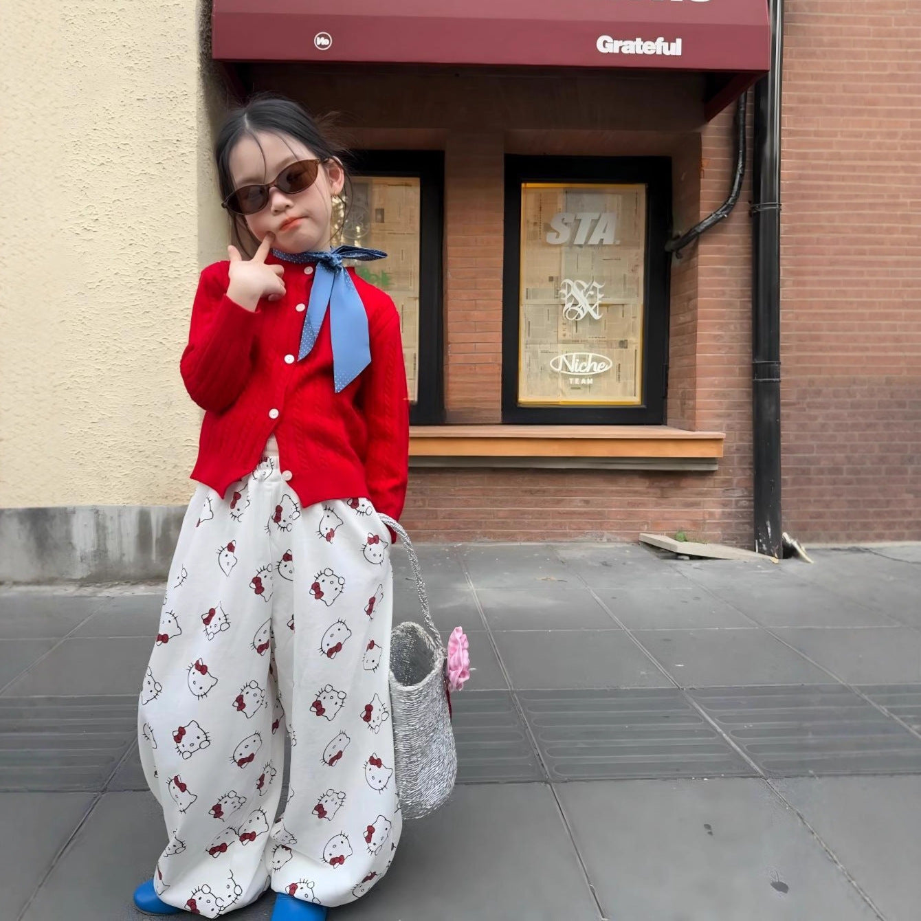 【90-140cm】麻花針織開衫 | KT休閒褲