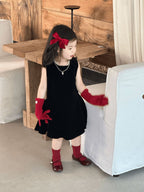 【90-140cm】小眾不規則下擺背心絲絨裙