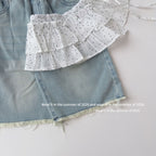 【90-150cm】韓版休閒牛仔褲(附波點屁簾)