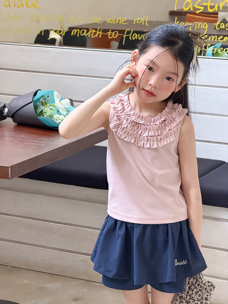 【100-170cm】親膚法式多層木耳邊甜妹背心